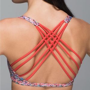 Lululemon Prism Petal Multi Atomic Red Strappy Free To Be Wild Sports Bra Size 6